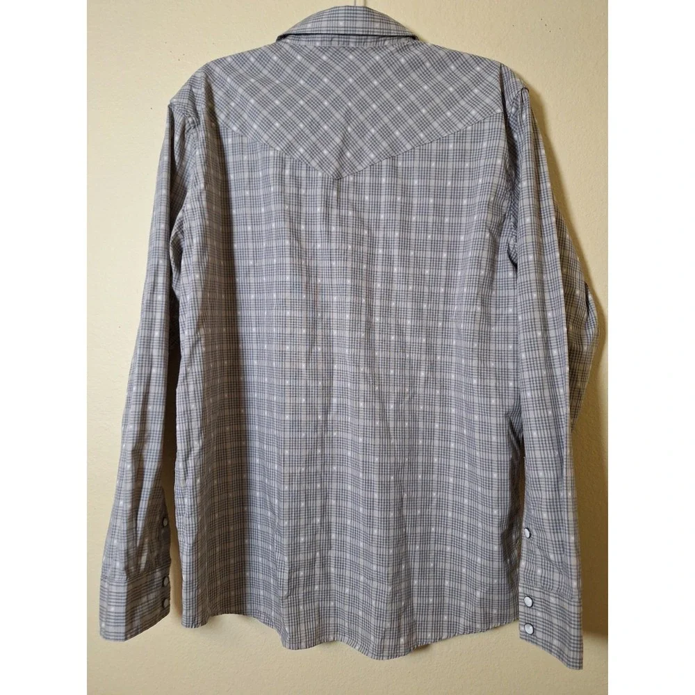 Gibson Shirt Mens L Grey Plaid‎ Pearl Snap Western Country Rodeo Retro